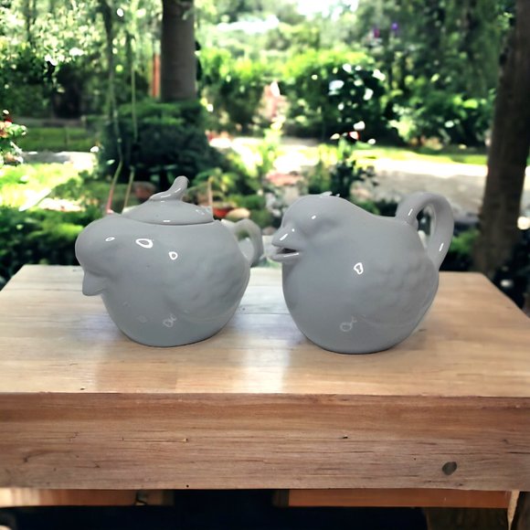 Ceramic White Dove Bird Creamer and Sugar Dish Set - Picture 1 of 2